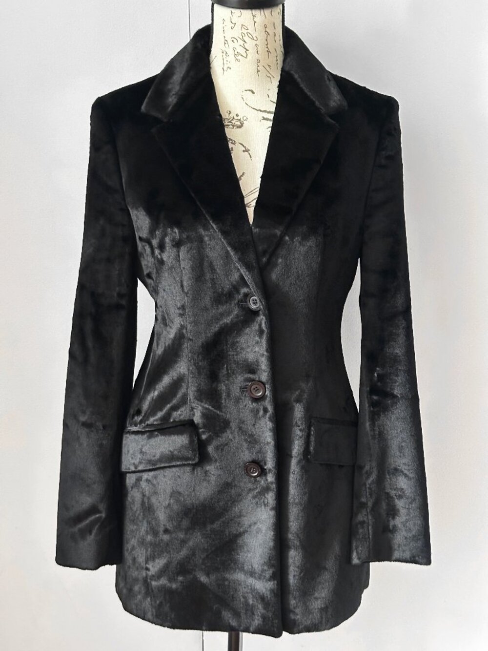 Trussardi Jeans Black Velvet Longline Blazer 40